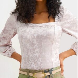 Anthropologie Jessima Shirt Blouse Velvet Long Puff Sleeves Pink Small